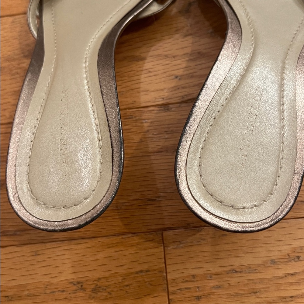 Ann Taylor Metallic Chamoagne / Gold / Silver Low Heeled Sandals -Classy Straps - Picture 6 of 8